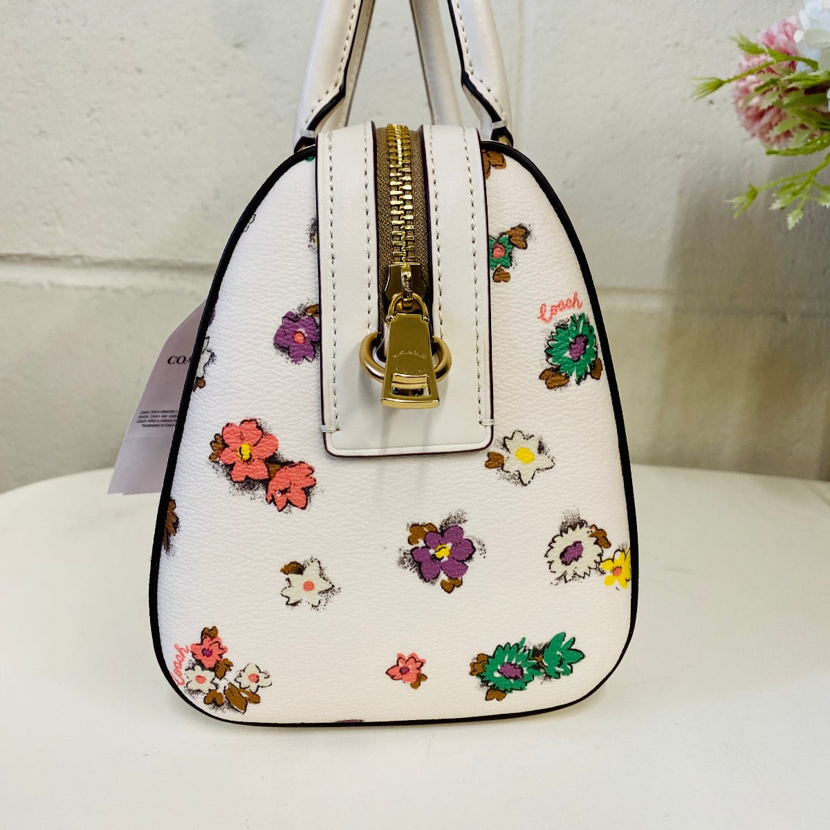 Coach CA229 Rowan Satchel With Spaced Floral Field Print In Gold/Chalk Multi Coach CA229 Rowan Satchel With Spaced Floral Field Print In Gold/Chalk Multi